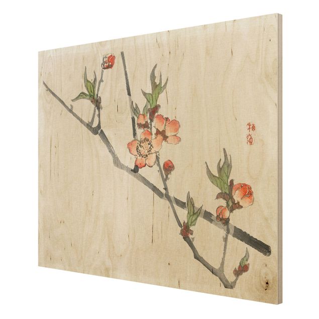 Holzbilder Vintage Asiatische Vintage Zeichnung Kirschblütenzweig