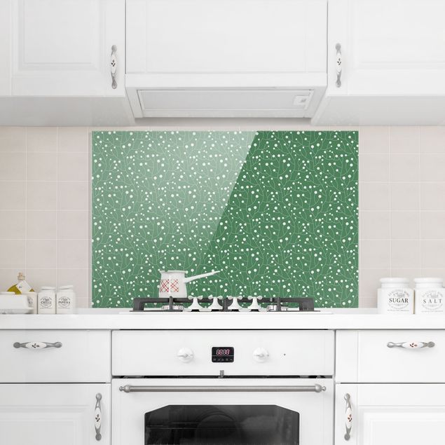 Glasrückwand Küche Muster Natürliches Muster Wachstum mit Punkten auf Grün