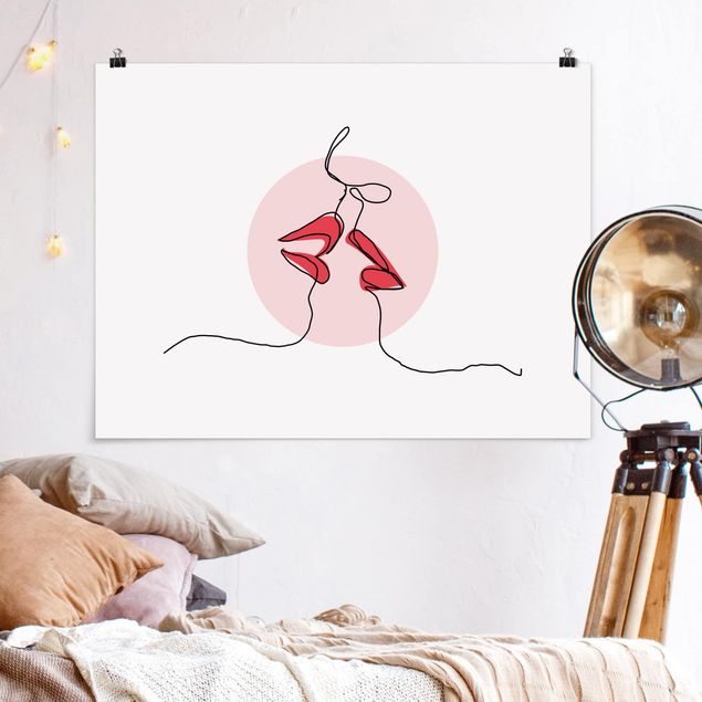 Wandbilder Akt & Erotik Lippen Kuss Line Art