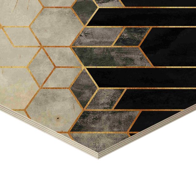 Hexagon Bild Holz 2-teilig - Elisabeth Fredriksson - Goldene Geometrie Aquarell Set