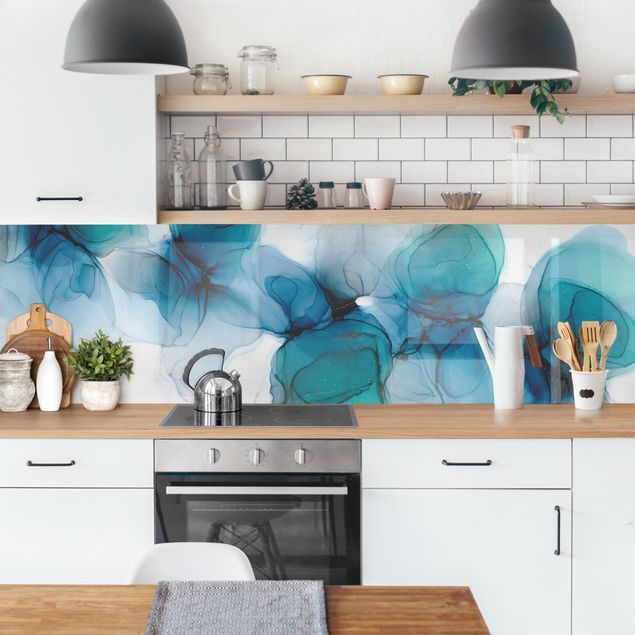 Küchenrückwand Folie selbstklebend Wilde Blüten in Blau und Gold