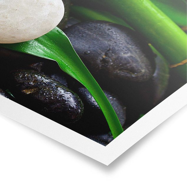 Poster Kunstdruck Grüner Bambus mit Zen Steinen