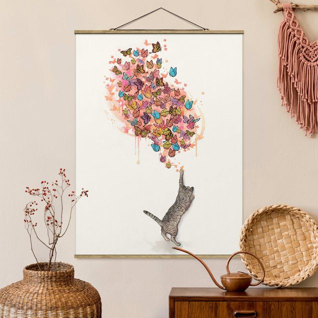 Küche Dekoration Illustration Katze mit bunten Schmetterlingen Malerei