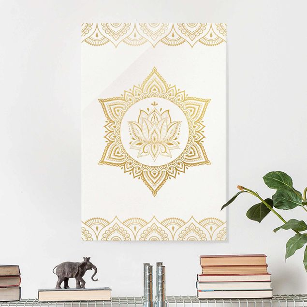 Küche Dekoration Mandala Lotus Illustration Ornament weiß gold