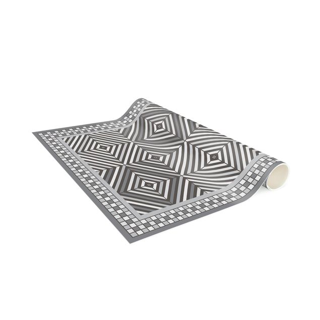 Läufer Geometrische Fliesen Strudel Grau mit schmalem Mosaikrahmen