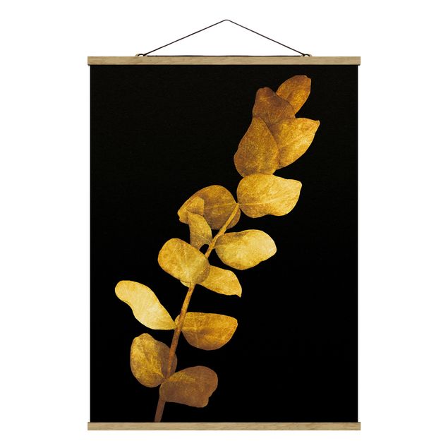 Wandbilder Modern Gold - Eukalyptus auf Schwarz
