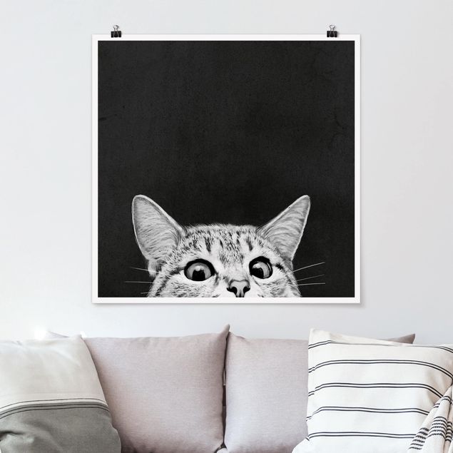 Kinderzimmer Deko Illustration Katze Schwarz Weiß Zeichnung