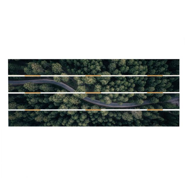 Bilder auf Holz Luftbild - Waldstraße von Oben