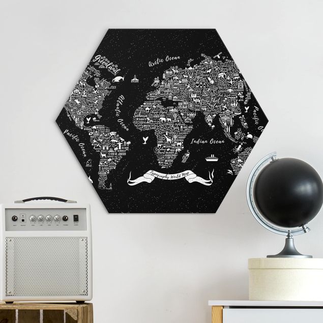 Wandbilder Weltkarten Typografie Weltkarte schwarz