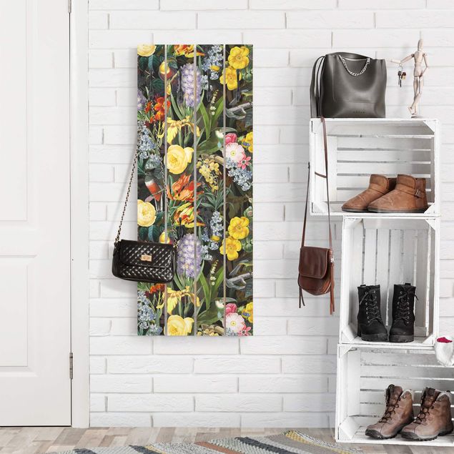 Garderobe Holzoptik Blumen mit Tropischen Vögeln Bunt