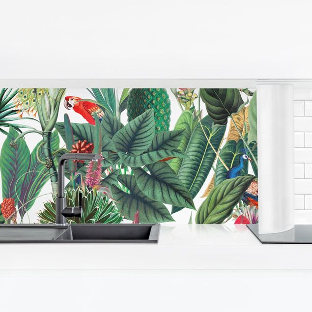 Küchenrückwand selbstklebend Bunter tropischer Regenwald Muster