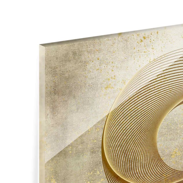 Spritzschutz Glas - Line Art Kreisspirale Gold - Querformat 3:4