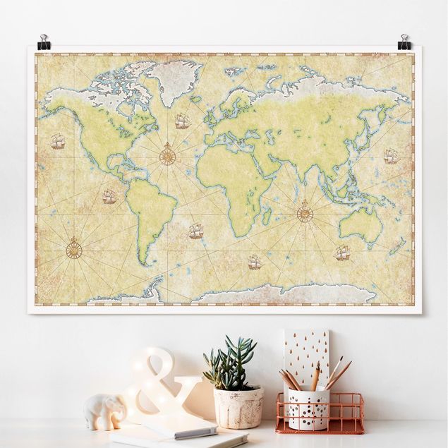 Wanddeko Küche World Map