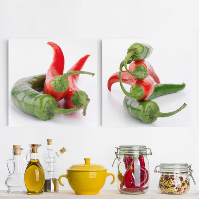 Küche Dekoration Rote und grüne Peperoni