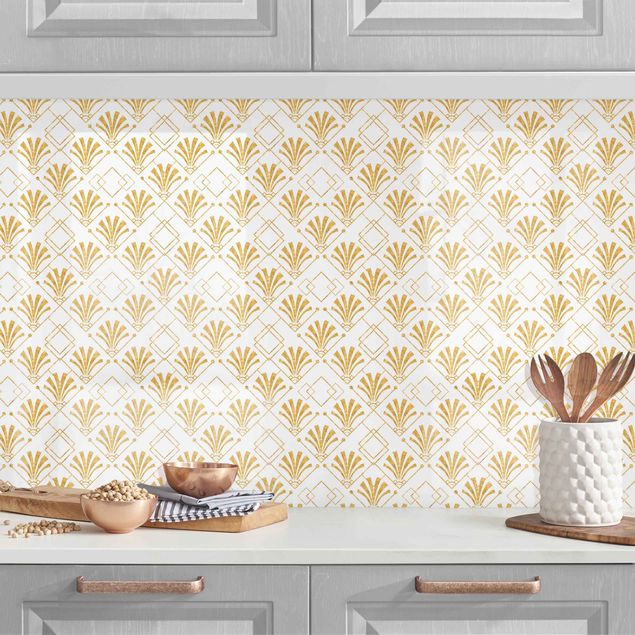 Küche Dekoration Glitzeroptik mit Art Deco Muster in Gold II