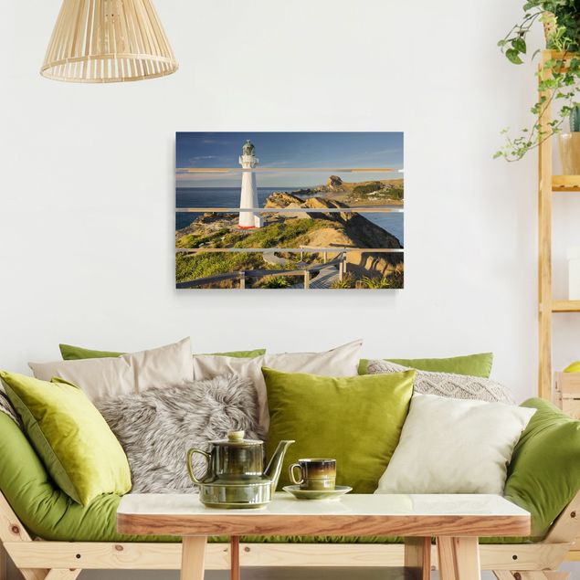 Holzbilder Landschaften Castle Point Leuchtturm Neuseeland