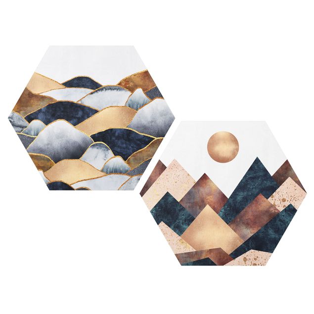 Wandbilder Muster Geometrische & Goldene Berge Aquarell