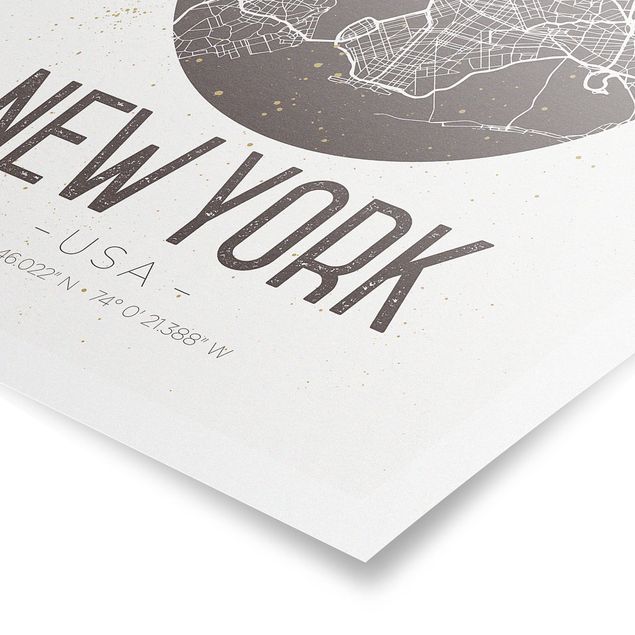 Poster Skyline Stadtplan New York - Retro