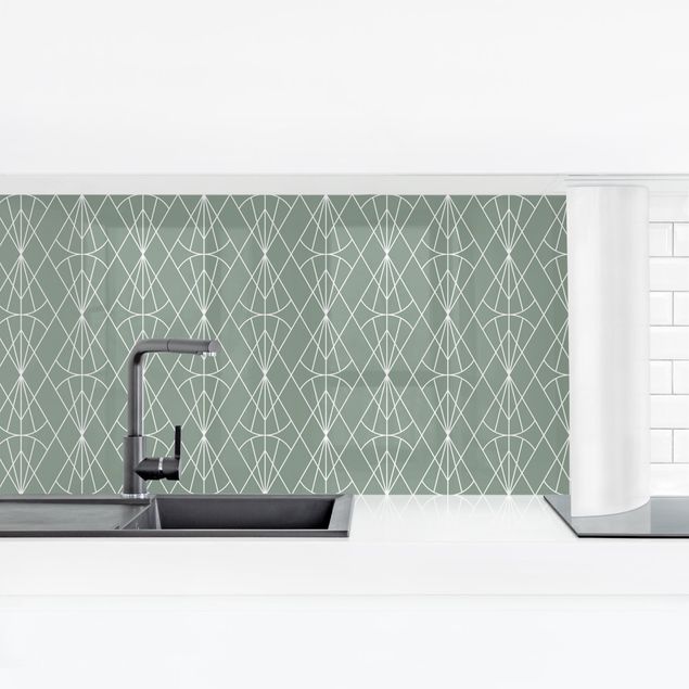 Spritzschutz Küche Glas Art Deco Diamant Muster vor Grün XXL