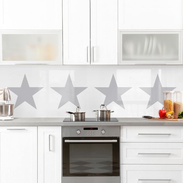 Küchenspiegel Glas Große Graue Sterne auf Weiß