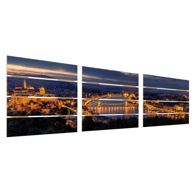 Holzbild 3-teilig - Blick über Budapest - Quadrate 1:1