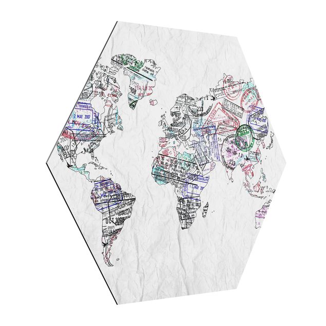 Wandbilder Modern Reisepass Stempel Weltkarte