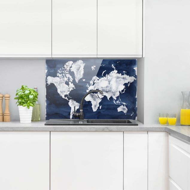Glasrückwand Küche Wasser-Weltkarte dunkel