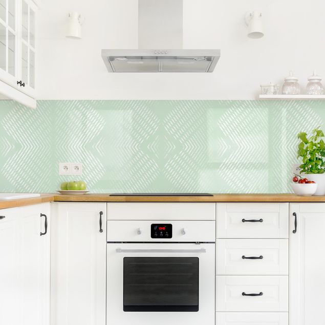 Küchenrückwand Folie Rautenmuster mit Streifen in Mintgrün