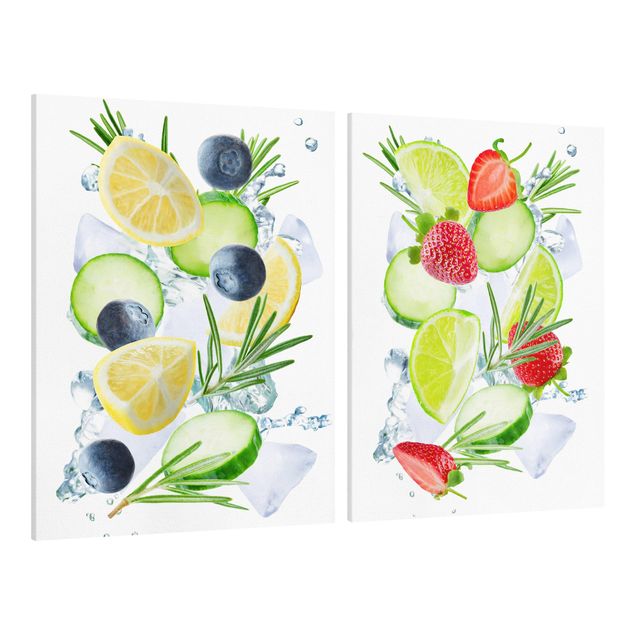 schöne Leinwandbilder Beeren und Zitrusfrucht Eiswürfel Spash