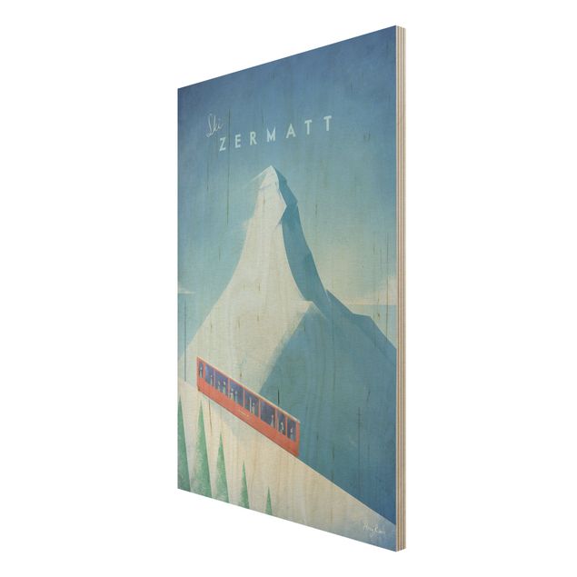 Wandbild Holz Vintage Reiseposter - Zermatt