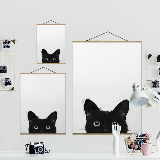 Wandbilder Schwarz Illustration Schwarze Katze auf Weiß Malerei