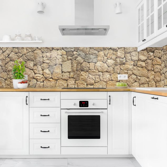 Küchenrückwand Folie Steinoptik Alte Wand aus Pflasterstein