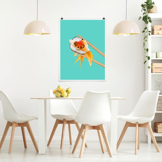 Poster Kunstdruck Sushi mit Goldfisch
