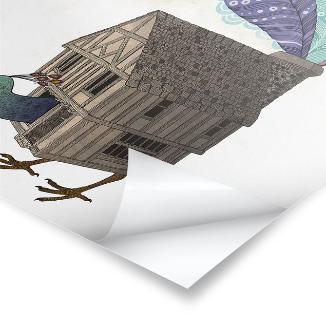 schöne Bilder Illustration Vogel Haus mit Federn