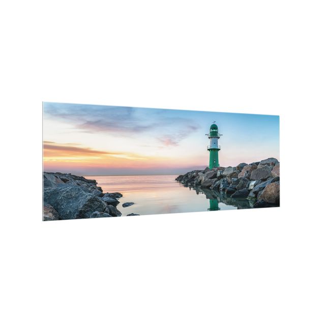 Spritzschutz Glas - Sunset at the Lighthouse - Panorama 5:2