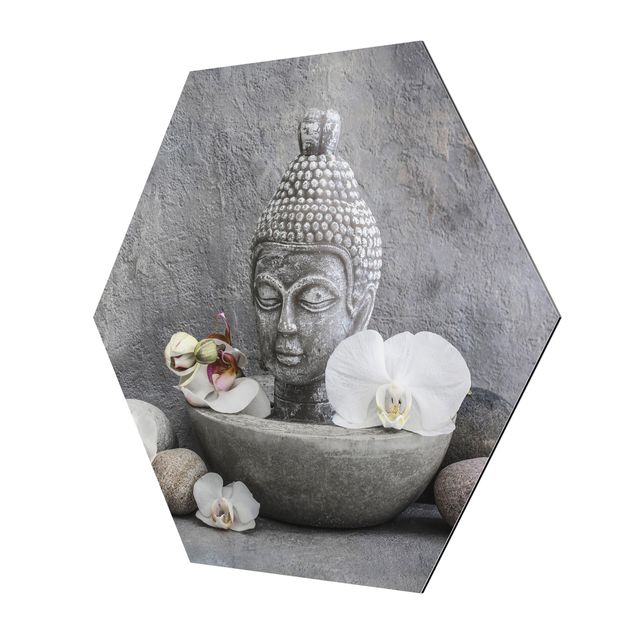 Wandbilder Grau Zen Buddha, Orchideen und Steine