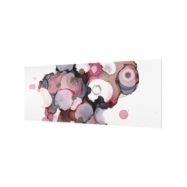 Spritzschutz Glas - Pink-Beige Tropfen mit Roségold - Panorama 5:2