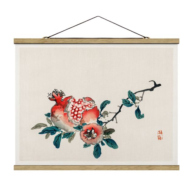 Wandbilder Blumen Asiatische Vintage Zeichnung Granatapfel