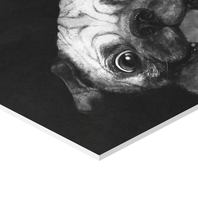 Laura Graves Art Illustration Hund Mops Malerei auf Schwarz Weiß