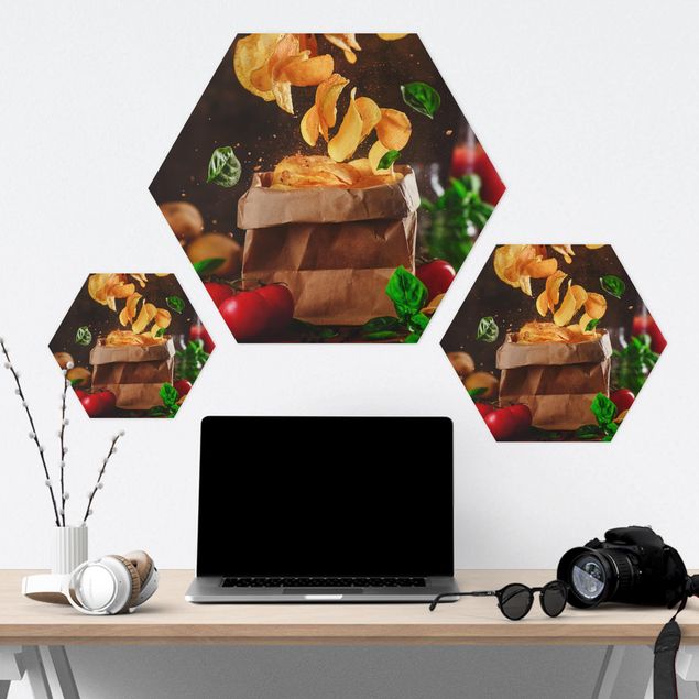 Hexagon Bild Alu-Dibond - Tomate-Basilikum-Snack