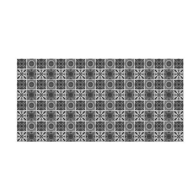 Moderner Teppich Orientalischer Mandala Mustermix in Schwarz mit Glitzeroptik