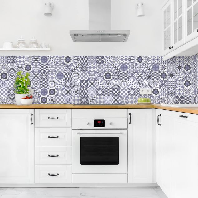 Küchenrückwand Folie Fliesenoptik Geometrischer Fliesenmix Violett