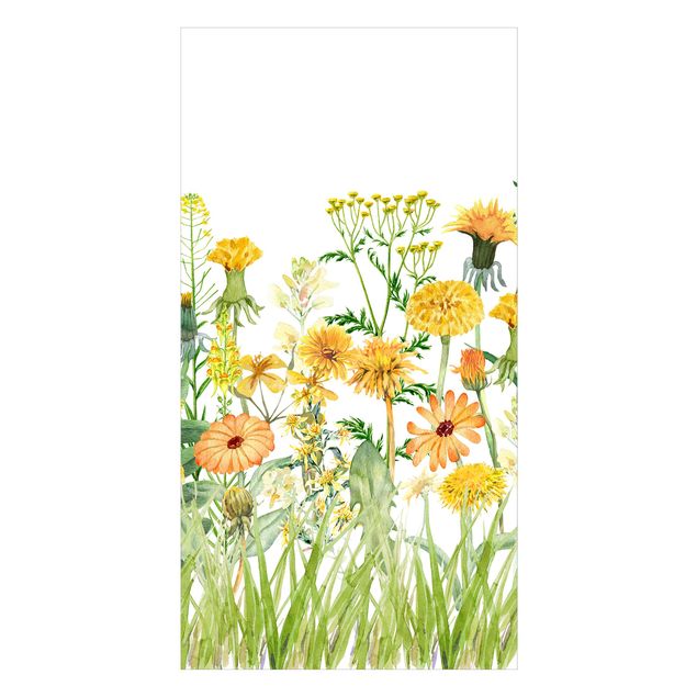 Duschrückwand - Aquarellierte Blumenwiese in Gelb