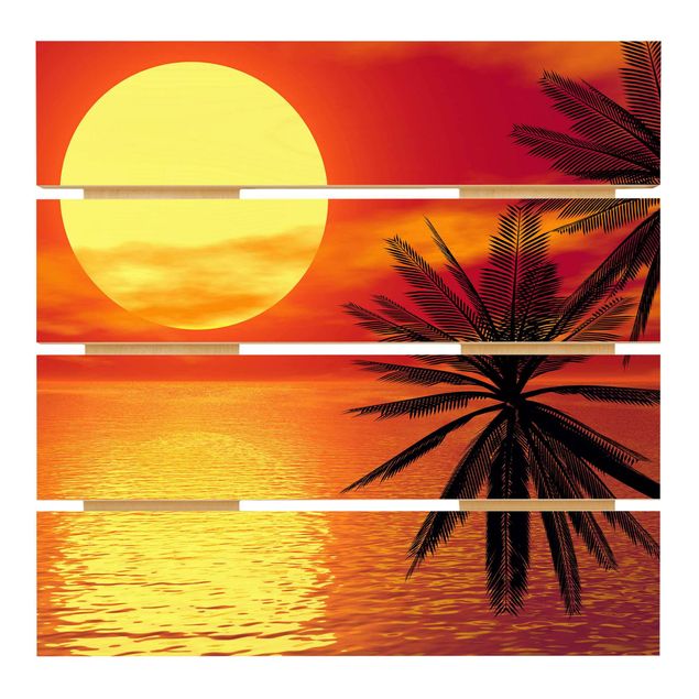 Wandbild Holz Karibischer Sonnenuntergang