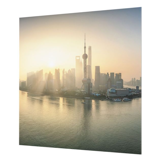 Spritzschutz Glas - Pudong bei Sonnenaufgang - Quadrat 1:1