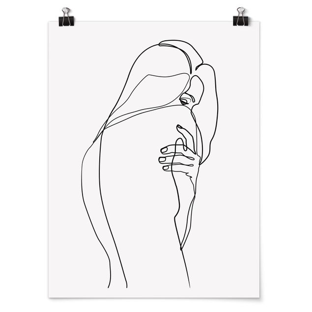 Poster schwarz-weiß Line Art Frauenakt Schulter Schwarz Weiß