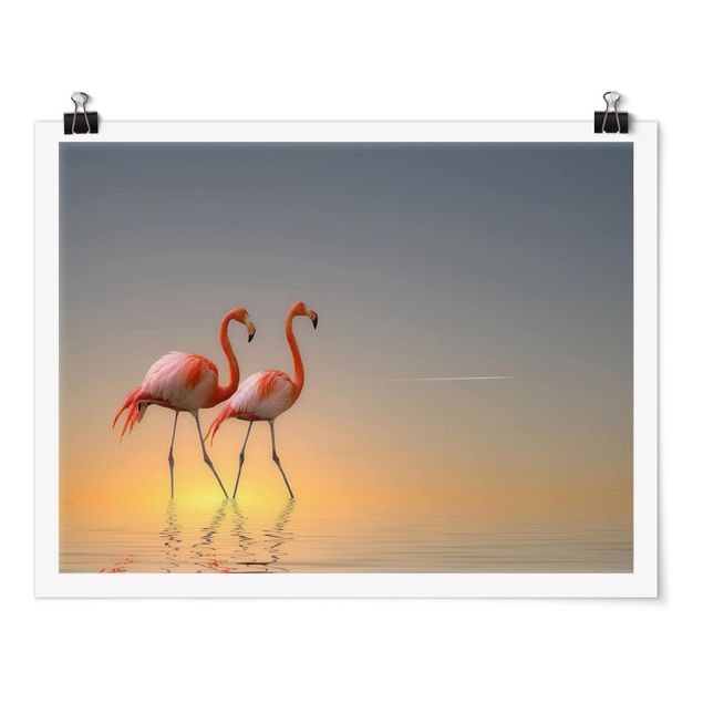 Wandbilder Modern Flamingo Love