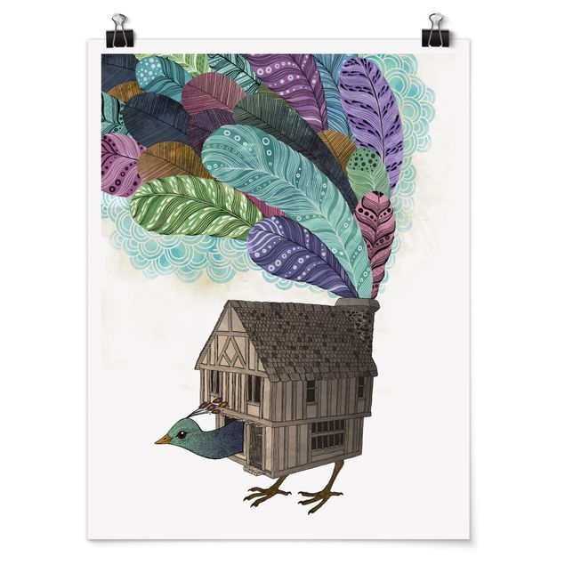 Wandbilder Federn Illustration Vogel Haus mit Federn