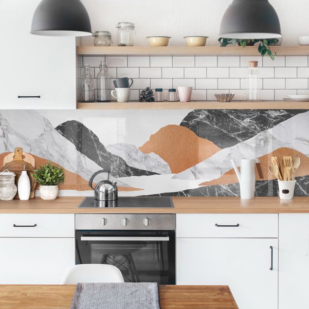 Küchenrückwand Folie selbstklebend Landschaft in Marmor und Kupfer II