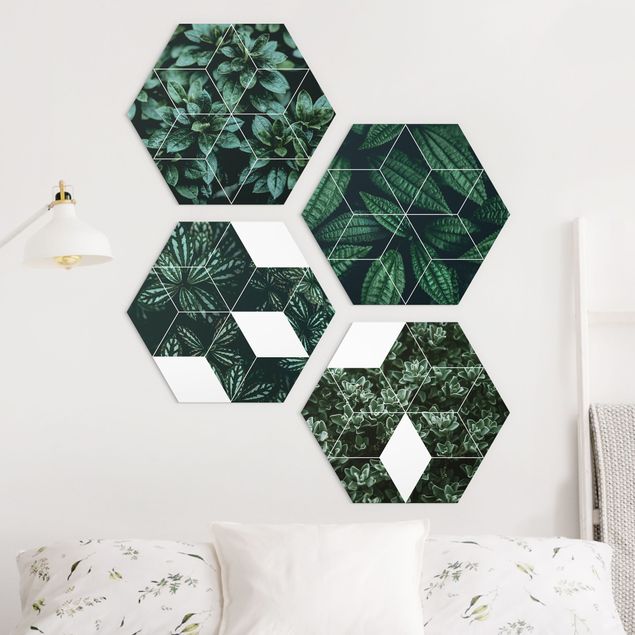 Wanddeko Küche Grüne Blätter Geometrie Set I